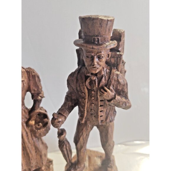 Gorgeous Vintage Wood Carvings Clock Seller & Flower Lady signed ADN - Picture 2 of 16